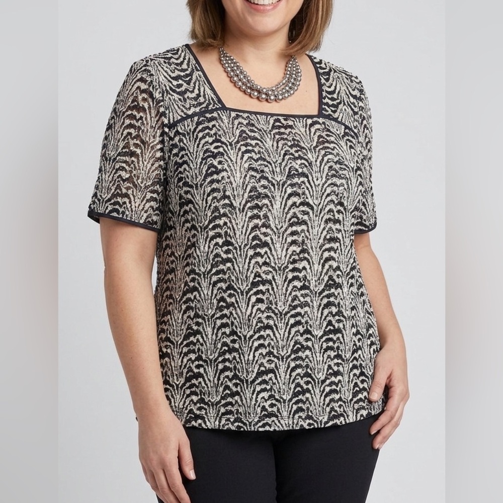 😍SHOW SPECIAL EAST 5th Black and Cream Ripple Lace Blouse 2X